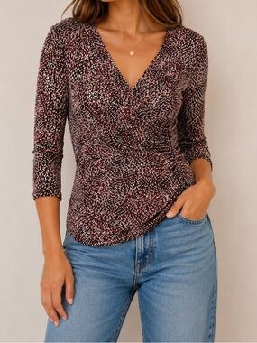 Y2K Simply Irresistible Black and Pink V-Neck Gathered Front Top. 2000’s style